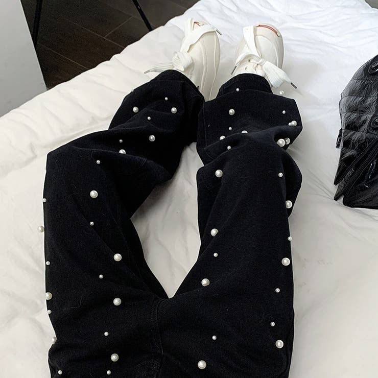 パール付きデザイン感のあるハイウエストでスリムなストレートレッグのデニムパンツ | 17kg | 詳細画像2 