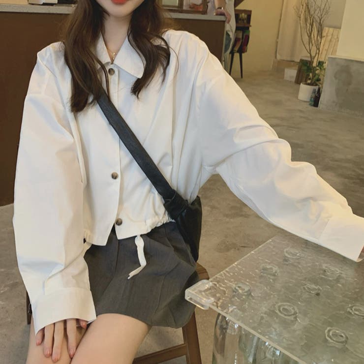 韓国ファッション紐付きハイウエストショートアウターシャツ