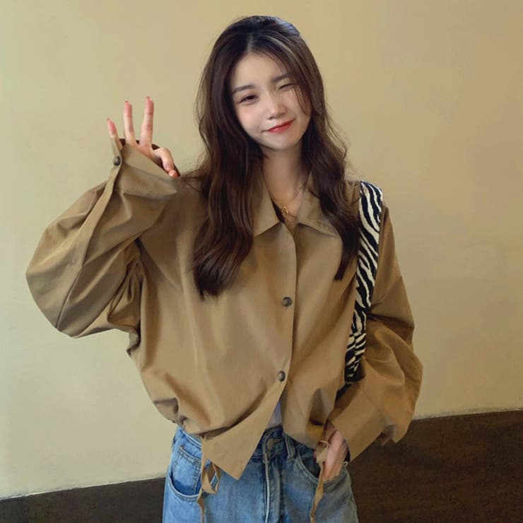 韓国ファッション紐付きハイウエストショートアウターシャツ