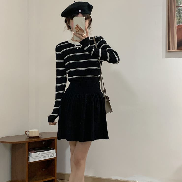 【SHOPLIST限定】韓国風シックな秋新作ハイウェストプリーツスカートニット | 17kg | 詳細画像10 