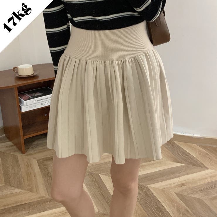 【SHOPLIST限定】韓国風シックな秋新作ハイウェストプリーツスカートニット | 17kg | 詳細画像1 
