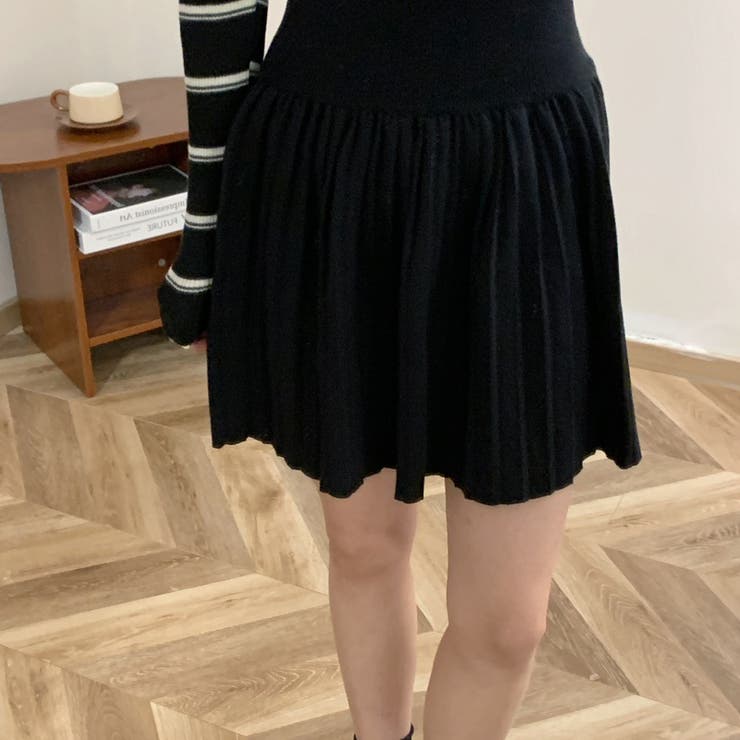【SHOPLIST限定】韓国風シックな秋新作ハイウェストプリーツスカートニット | 17kg | 詳細画像2 