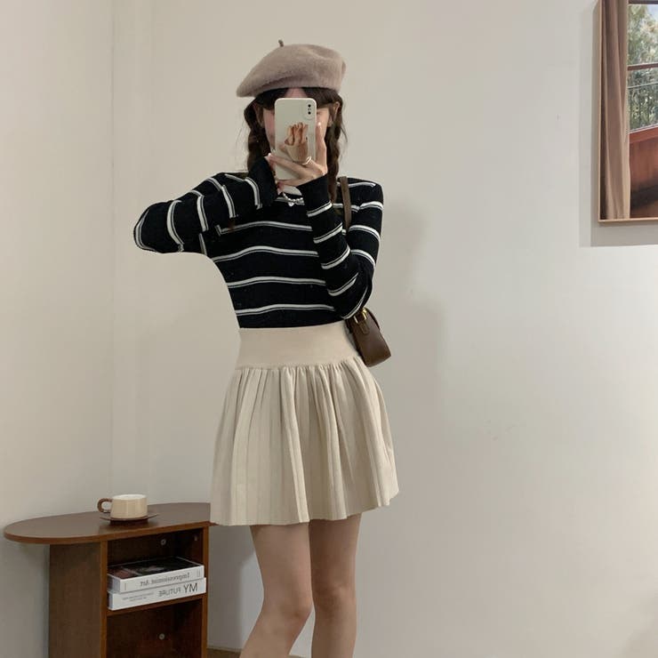 【SHOPLIST限定】韓国風シックな秋新作ハイウェストプリーツスカートニット | 17kg | 詳細画像6 