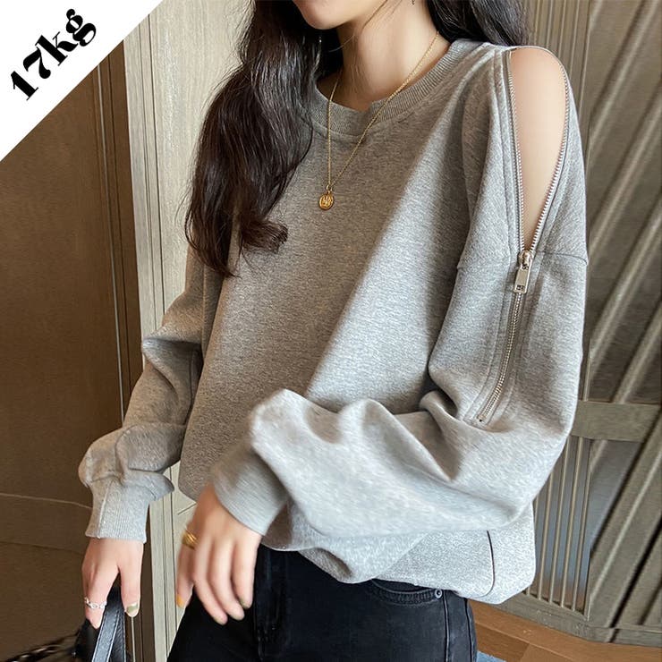 【SHOPLIST限定】韓国ファッションジッパー付きオフショルダースウェット