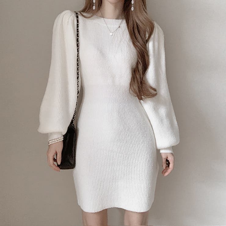 【SHOPLIST限定】パフスリーブリブニットドレス結婚式ゲスト年末スリムニット… | 17kg | 詳細画像9 