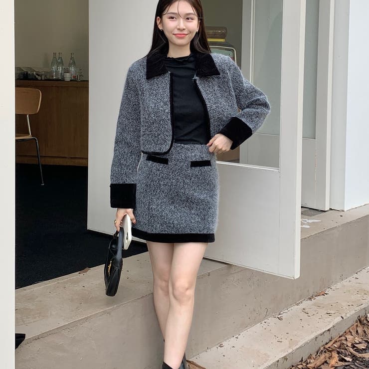 韓国ファッション高級ウールショートコートとスカートのツーピース  