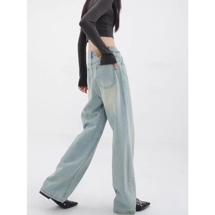 SHOPLIST限定】ヴィンテージ風水洗い色デニムワイドパンツ[品番 SHOPLIST限定】ヴィンテージ風水洗い色デニムワイドパンツ[品番