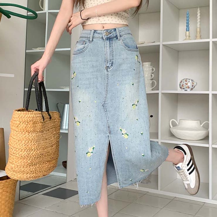 【SHOPLIST限定】独自の雰囲気を演出。刺繍デニムスカート。ラインストーン装… | 17kg | 詳細画像15 