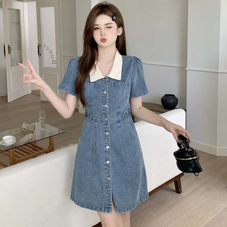 韓国ファッションの夏定番。ボタン留めとポロ襟のデニムワンピース | 17kg | 詳細画像15 