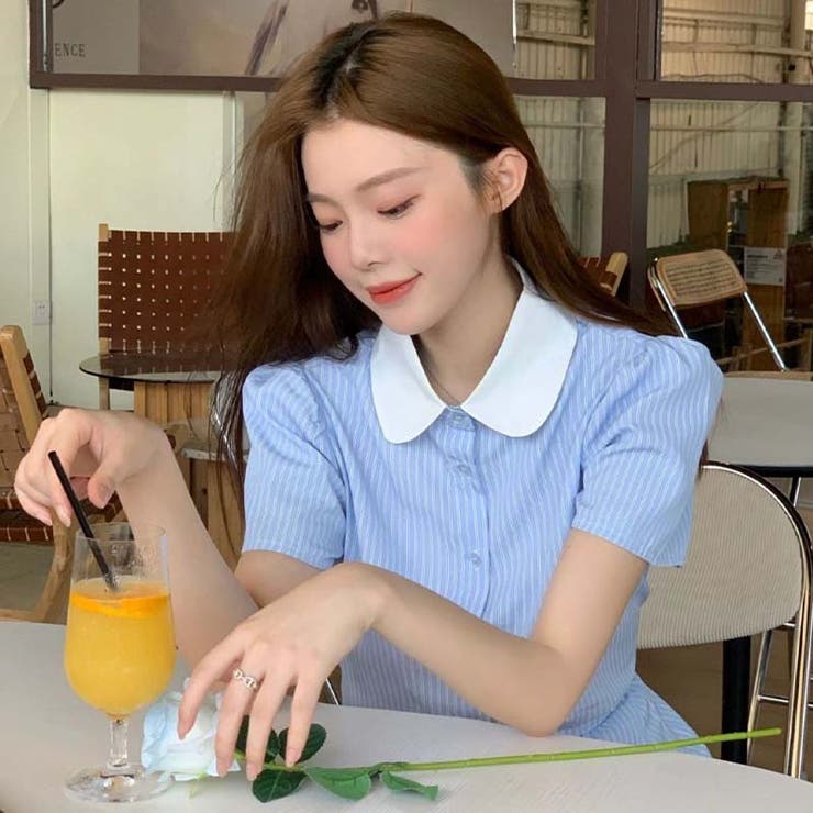 韓国ファッションの甘美な。ドール襟シャツ+ハーフスカートの2点