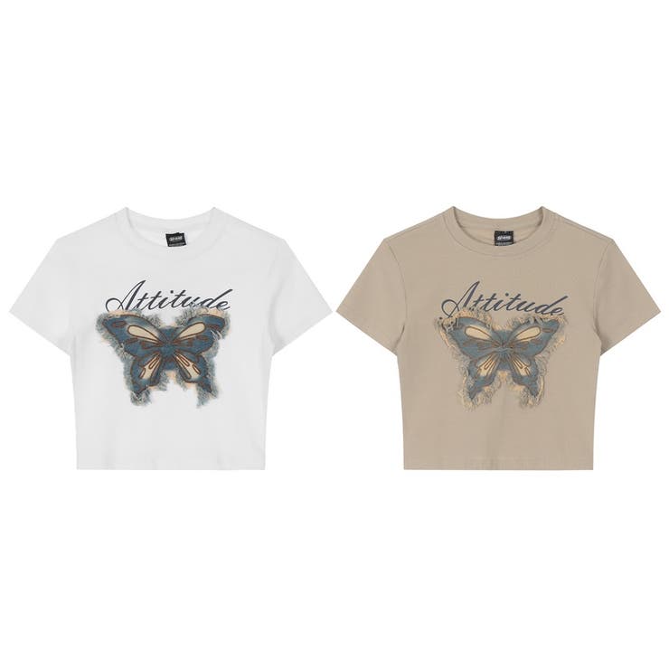【SHOPLIST限定】アメカジ風のデニムパッチワーク刺繍蝶結び半袖Tシャツ | 17kg | 詳細画像1 
