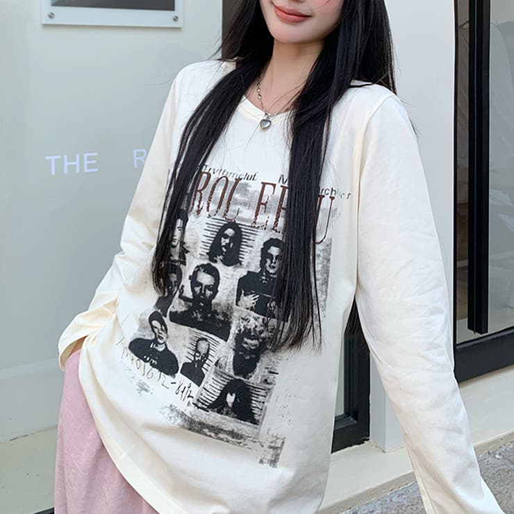 おしゃれ感をプラスキャラクタープリント長袖Tシャツ[品番