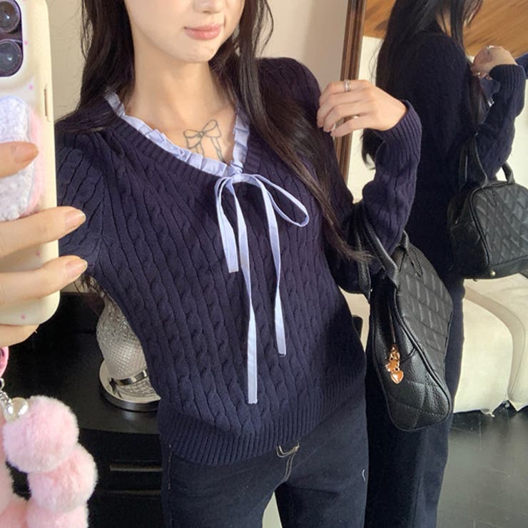 シンプルながらも洗練された。異なる素材やカラーのフェイクツーウェイニット | 17kg | 詳細画像2 