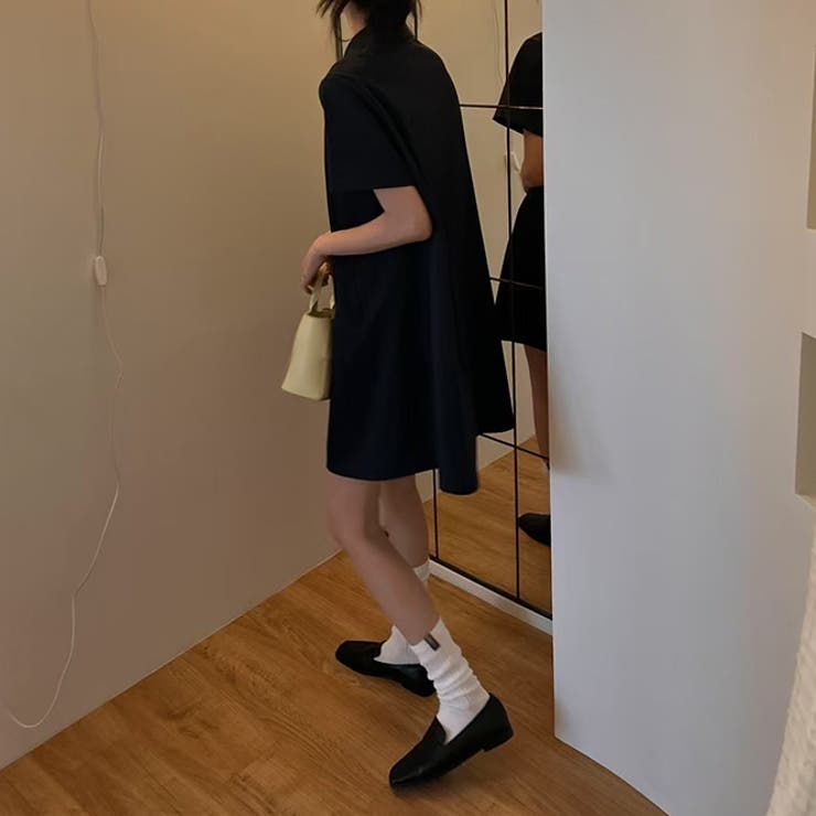 韓国ファッションジップアップ膝上ワンピースベルト付き[品番