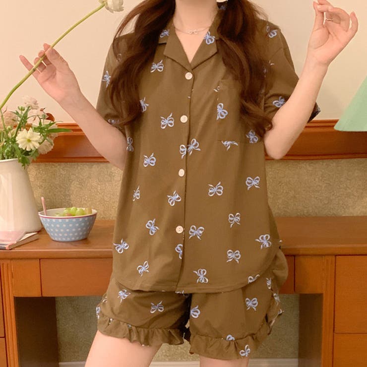 2025インスタ新作ボウプリントが彩るルームウェアセットパジャマ | 17kg | 詳細画像2 