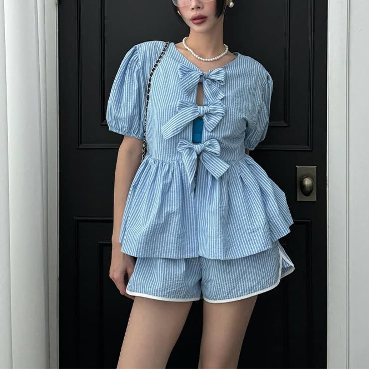 2025インスタ新作。リボンシャツ + ショートパンツ セット | 17kg | 詳細画像2 