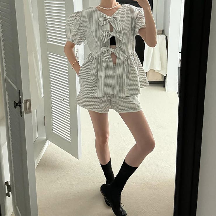 2025インスタ新作。リボンシャツ + ショートパンツ セット | 17kg | 詳細画像3 
