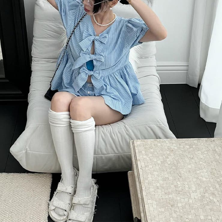 2025インスタ新作。リボンシャツ + ショートパンツ セット | 17kg | 詳細画像4 