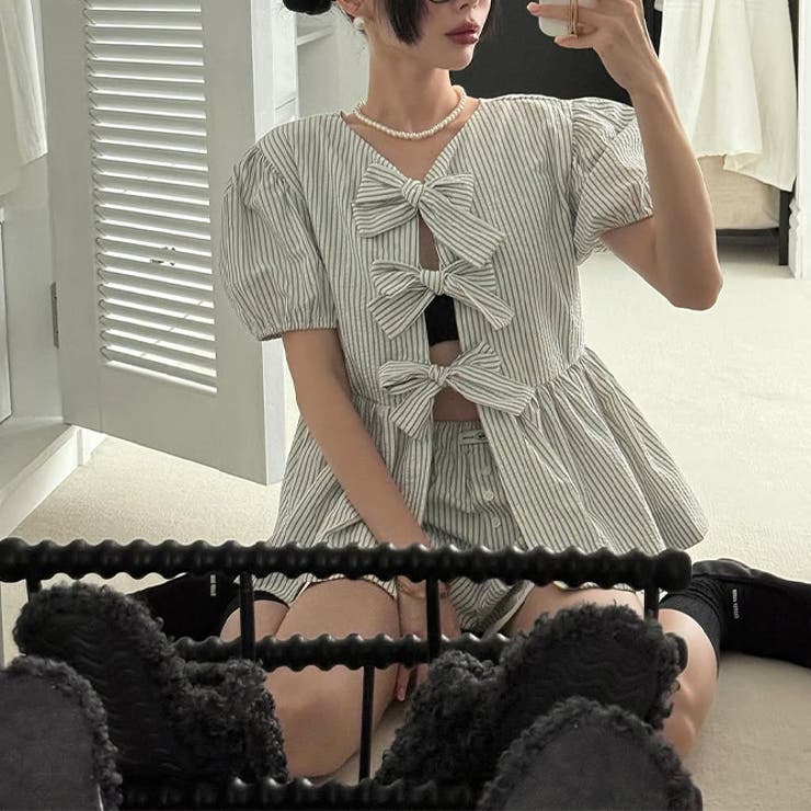 2025インスタ新作。リボンシャツ + ショートパンツ セット | 17kg | 詳細画像5 