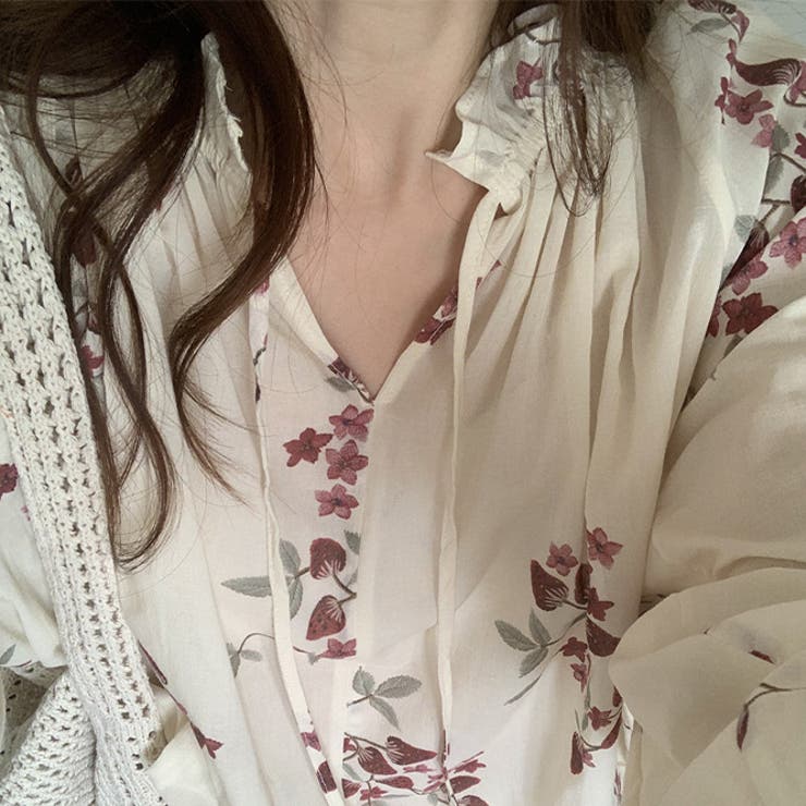 フリル付き花柄ルーズブラウスシャツ＋フリル不規則デザインスカート 2点セット | 17kg | 詳細画像8 