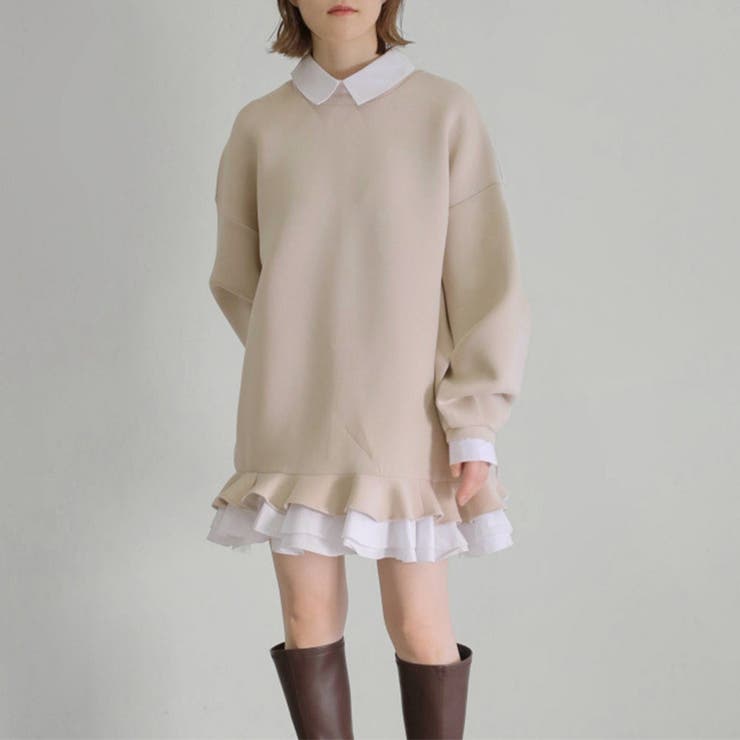 気負わず快適 【春】ハイネックフェイクレイヤードスウェット 切替ティアード風スウ… | 17kg | 詳細画像3 