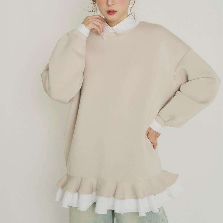 気負わず快適 【春】ハイネックフェイクレイヤードスウェット 切替ティアード風スウ… | 17kg | 詳細画像4 
