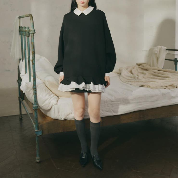 気負わず快適 【春】ハイネックフェイクレイヤードスウェット 切替ティアード風スウ… | 17kg | 詳細画像9 