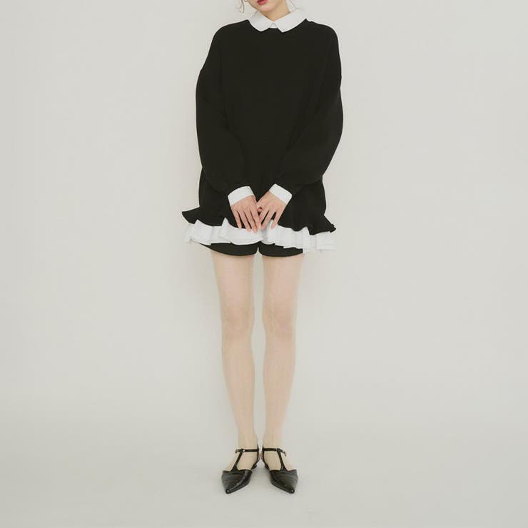 気負わず快適 【春】ハイネックフェイクレイヤードスウェット 切替ティアード風スウ… | 17kg | 詳細画像12 