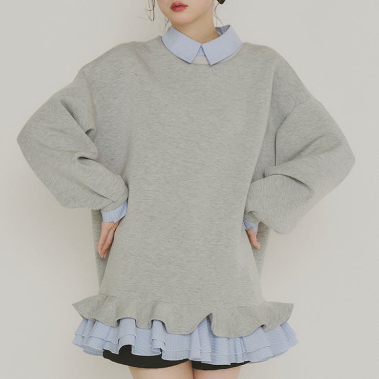 気負わず快適 【春】ハイネックフェイクレイヤードスウェット 切替ティアード風スウ… | 17kg | 詳細画像5 