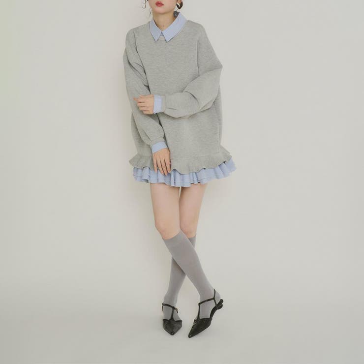 気負わず快適 【春】ハイネックフェイクレイヤードスウェット 切替ティアード風スウ… | 17kg | 詳細画像17 