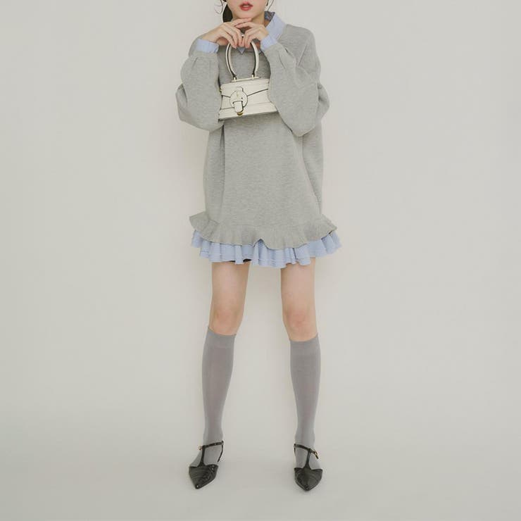 気負わず快適 【春】ハイネックフェイクレイヤードスウェット 切替ティアード風スウ… | 17kg | 詳細画像18 