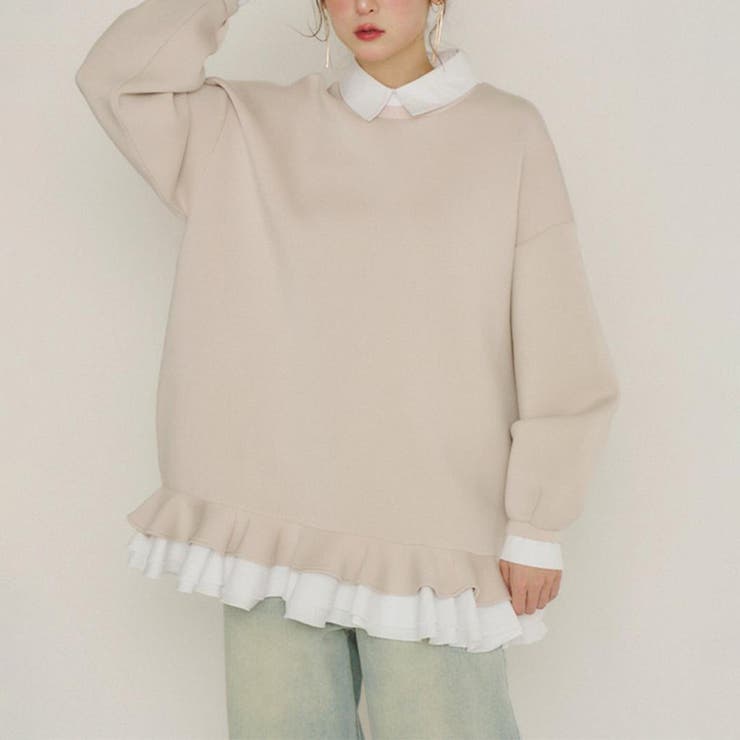 気負わず快適 【春】ハイネックフェイクレイヤードスウェット 切替ティアード風スウ… | 17kg | 詳細画像6 