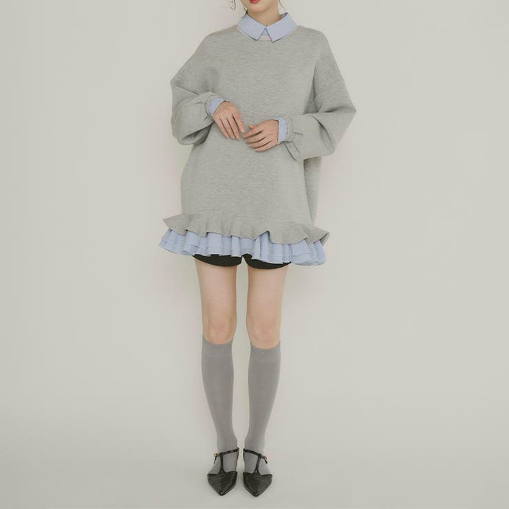 気負わず快適 【春】ハイネックフェイクレイヤードスウェット 切替ティアード風スウ… | 17kg | 詳細画像7 