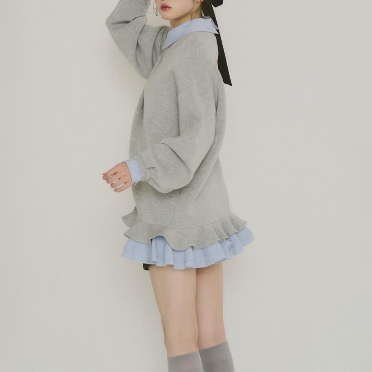 気負わず快適 【春】ハイネックフェイクレイヤードスウェット 切替ティアード風スウ… | 17kg | 詳細画像36 