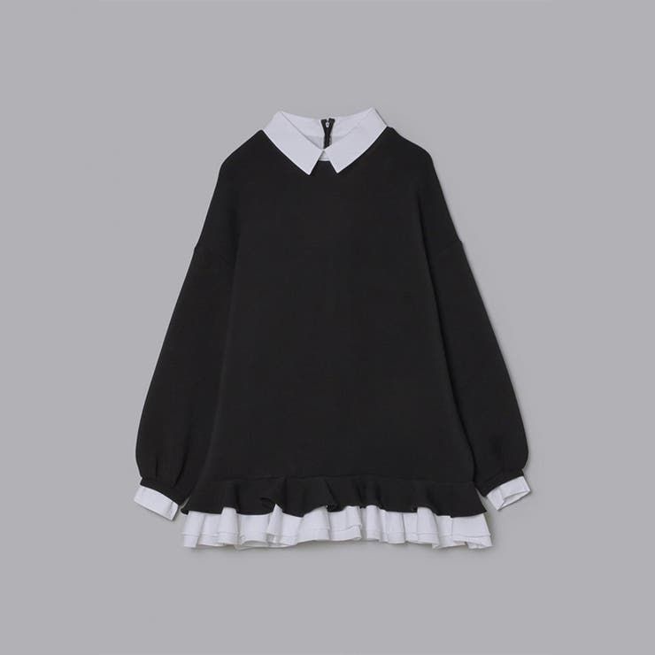 ブラック | 気負わず快適 【春】ハイネックフェイクレイヤードスウェット 切替ティアード風スウ… | 17kg