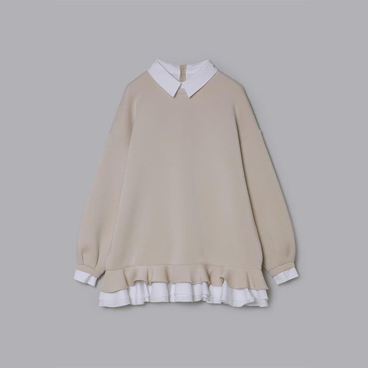 ベージュ | 気負わず快適 【春】ハイネックフェイクレイヤードスウェット 切替ティアード風スウ… | 17kg