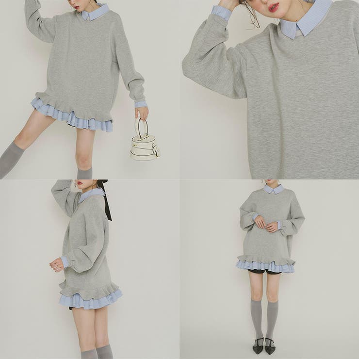 気負わず快適 【春】ハイネックフェイクレイヤードスウェット 切替ティアード風スウ… | 17kg | 詳細画像39 