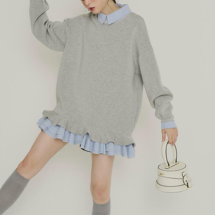 気負わず快適 【春】ハイネックフェイクレイヤードスウェット 切替ティアード風スウ… | 17kg | 詳細画像40 