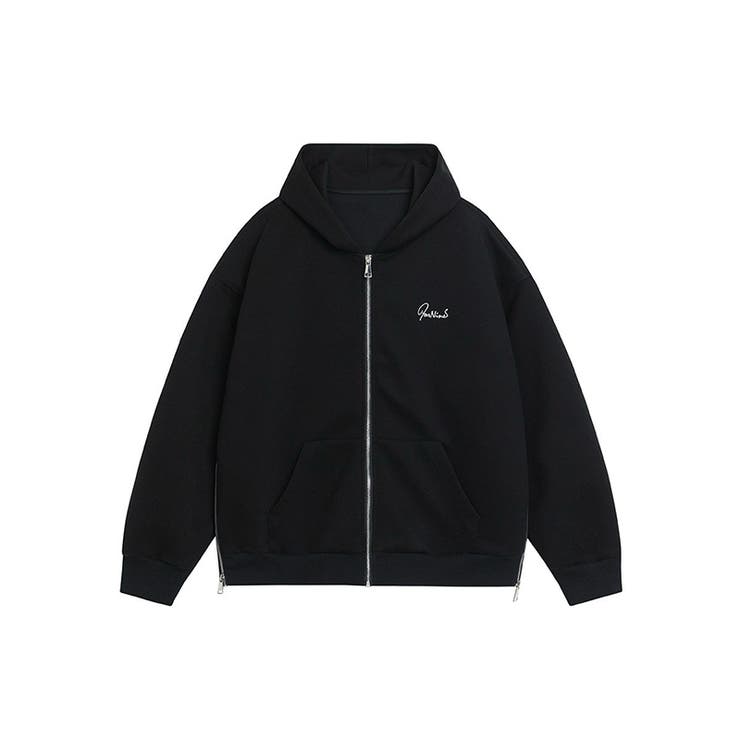 ブラック | ユニセックス☆【春】ヘビーウェイトジップ パーカーフード付きジップアップ | 17kg