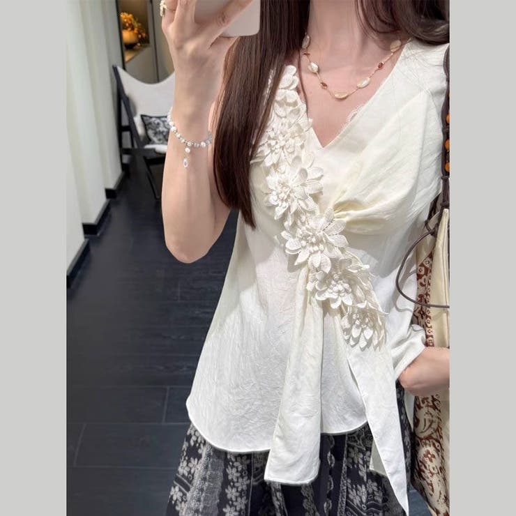 甘辛系ガールズ☆【春】立体フラワーVネックノースリーブトップス | 17kg | 詳細画像1 