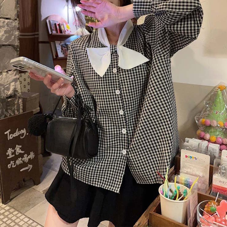 甘辛系ガールズ☆【春】リボン 配色チェック 長袖シャツ | 17kg | 詳細画像12 