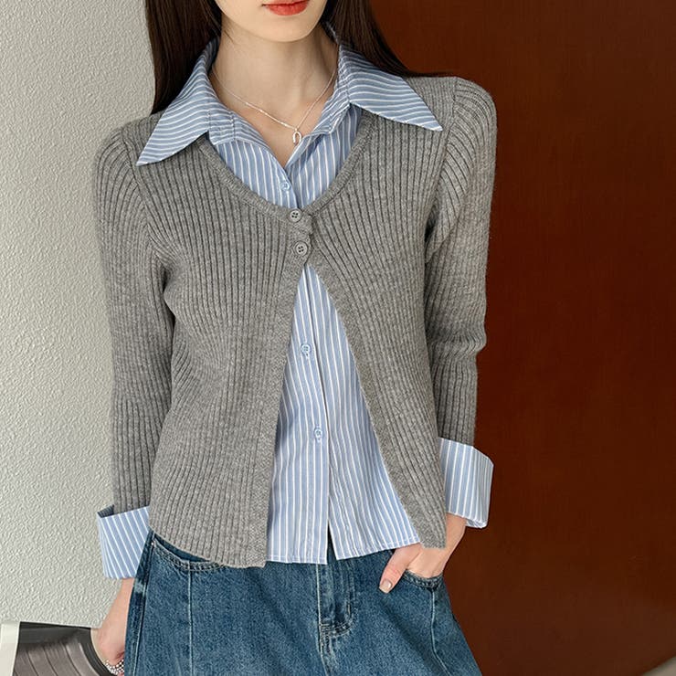 シンプルかつエレガントな【春】細見え フェイクレイヤード セーター | 17kg | 詳細画像13 