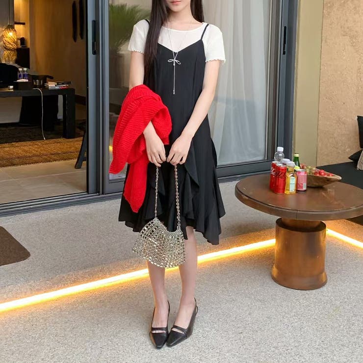 シンプルかつエレガントな【春】不規則レイヤード キャミソールワンピースロングワン… | 17kg | 詳細画像5 