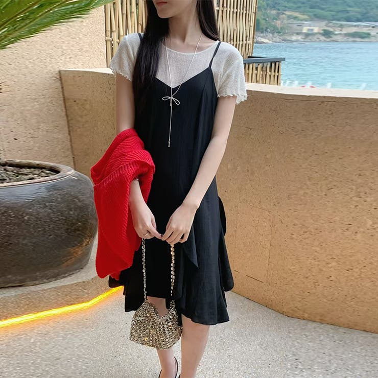 シンプルかつエレガントな【春】不規則レイヤード キャミソールワンピースロングワン… | 17kg | 詳細画像7 