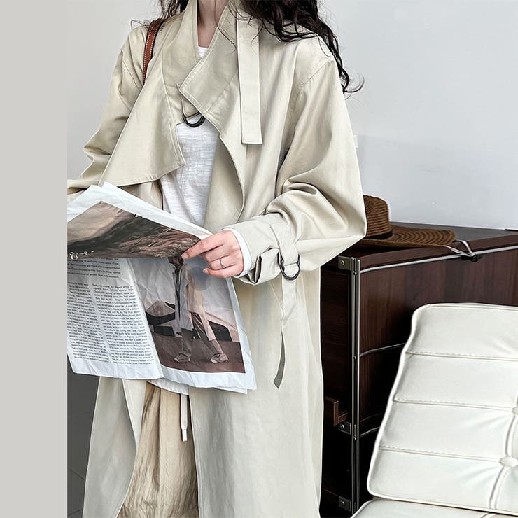 シンプルかつエレガントな【春】ミニマルミドル丈 膝下 トレンチコート | 17kg | 詳細画像32 