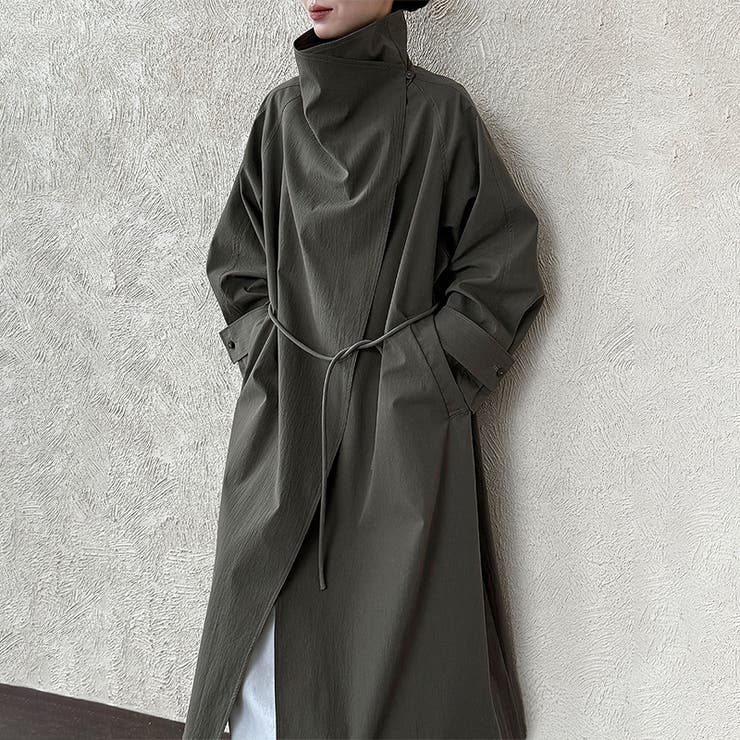 シンプルかつエレガントな【春】スタンドカラー トレンチコートレトロ ベルト付き | 17kg | 詳細画像1 