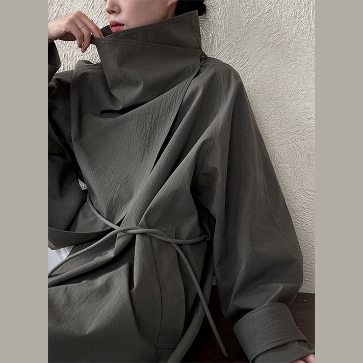 シンプルかつエレガントな【春】スタンドカラー トレンチコートレトロ ベルト付き | 17kg | 詳細画像4 