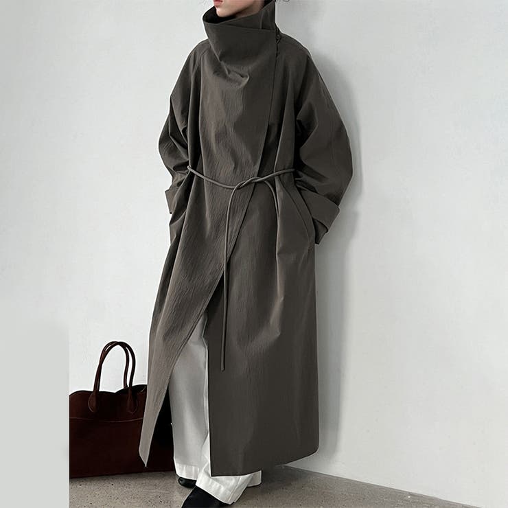 グレー | シンプルかつエレガントな【春】スタンドカラー トレンチコートレトロ ベルト付き | 17kg