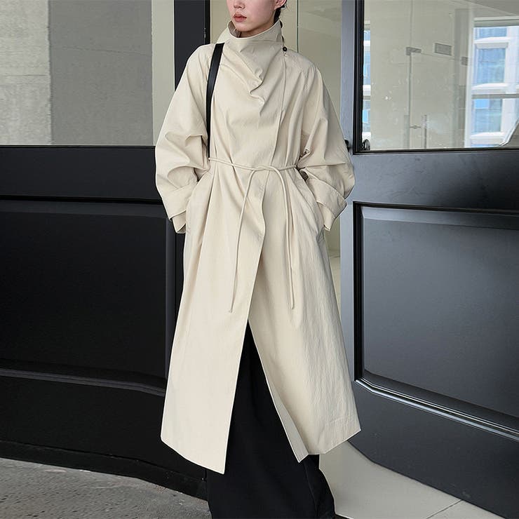 ベージュ | シンプルかつエレガントな【春】スタンドカラー トレンチコートレトロ ベルト付き | 17kg