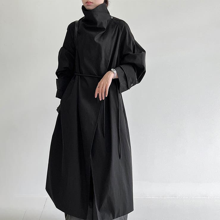 ブラック | シンプルかつエレガントな【春】スタンドカラー トレンチコートレトロ ベルト付き | 17kg